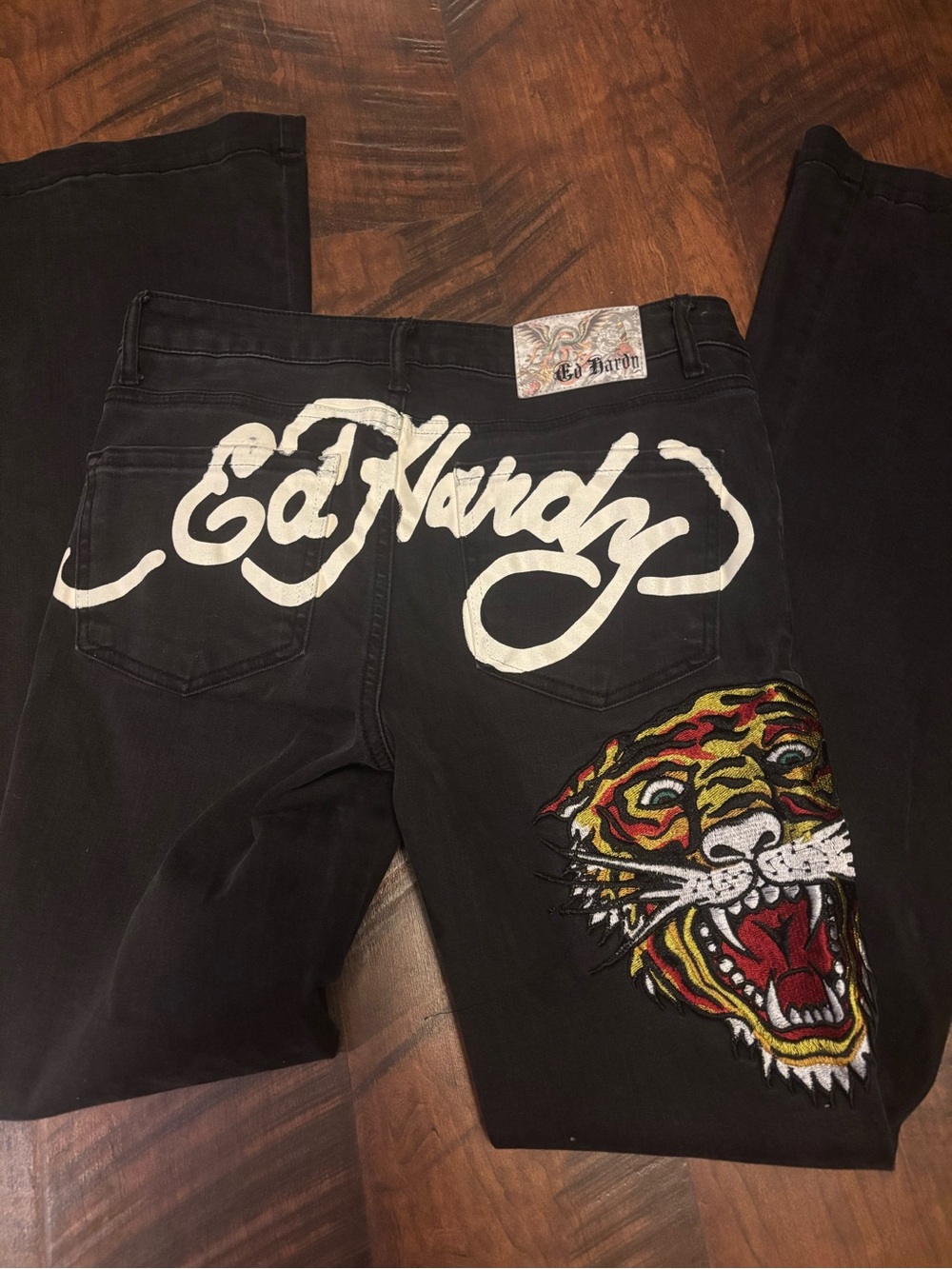 Ed Hardy Black Women with Embroidered Tiger & White Logo